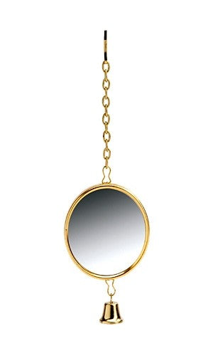 Jucarie oglinda rotunda bronz pentru pasari